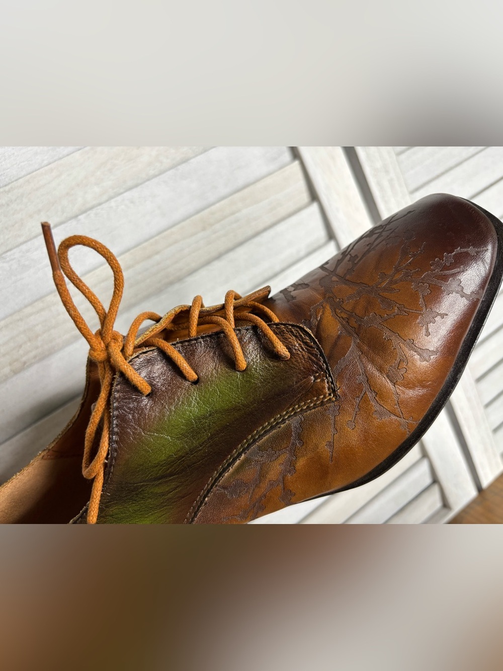 Spring Step L'Artiste Brown Green Ombre Leather Lace Up Oxford Heels Size 41 - Picture 10 of 16